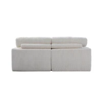 Deep Seat Sofa Double Chaise Lounge Chair with Corduroy Fabric, Compressed Sofa Sectional Loveseat for Apartments, 82.5'' L x 57'' W x 23.5'' H, White(m-12)