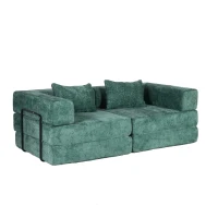 Convertible Sofa Bed Floor Sofa with Fixed-Shape Frame, Chenille Fabric Compressed Sofa for Living Room, 79" L x 39.5" W x 25" H, Dark Green(m-13)