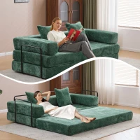 Foldable Sofa Bed Convertible Floor Sofa with Pillow Back Support and Armrest, Compressed Sofa Lounge Sleeper with Chenille Fabric, 77'' L x 37.5'' W x 23.5'' H, Dark Green(m-6)