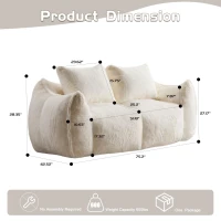 Bean Bag Sofa with High-Density Foam and Faux Fur Fabric, Compressed Sofa Oversized Fluffy Loveseat for Adults, 75" L x 42.5" W x 28.5" H, White(m-3)