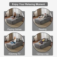 Compressed Sofa Oversized Chaise Lounge Chair with 3 Throw Pillows and Wide Armrest, Modular Sofas for Small Spaces Sleeper Sofa Daybed with Corduroy Fabric, 66'' L x 47'' W x 24'' H, Grey(m-4)