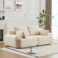 Compressed Sofa 2-Seater Large Sectional Couch with Pet-Friendly Corduroy Fabric, Two Seater Couch Memory Foam Sofa for Living Room, 84" L x 41" W x 28.5" H, Beige