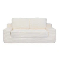 Convertible Sofa Bed Modern Loveseat with Reversible Cushion and Pillows, Compressed Sofa Corduroy Couch for Apartments, 71.5" L x 40.5" W x 25.5" H, White(m-2)