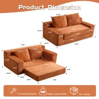 Convertible Sofa Bed Modern Loveseat with Reversible Cushion and Pillows, Compressed Sofa Corduroy Couch for Apartments, 71.5" L x 40.5" W x 25.5" H, Orange(m-3)