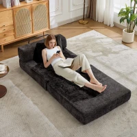 Compressed Sofa Convertible Floor Sofa Bed with Fixed-Shape Frame, Chenille Fabric, Modular Sofas for Small Spaces Single Chaise Longue for Apartments, 39.5" L x 39.5" W x 25" H, Black(m-8)