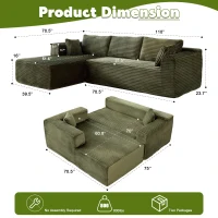 Compressed Sofa Minimalist Sectional with Comfy Chaise, Modular Oversized Sofa for Living Rooms, 110'' L x 70.5'' W x 23.5'' H, Green(m-3)