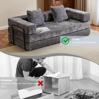 Foldable Sofa Bed Convertible Floor Sofa with Pillow Back Support and Armrest, Compressed Sofa Lounge Sleeper with Chenille Fabric, 77'' L x 37.5'' W x 23.5'' H, Dark Grey(m-6)