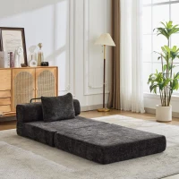 Compressed Sofa Convertible Floor Sofa Bed with Fixed-Shape Frame, Chenille Fabric, Modular Sofas for Small Spaces Single Chaise Longue for Apartments, 39.5" L x 39.5" W x 25" H, Black(m-9)