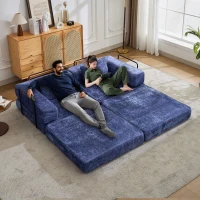 Convertible Sofa Bed Floor Sofa with Fixed-Shape Frame and Chenille Fabric, Compressed Sofa for Living Room, 79" L x 39.5" W x 25" H, Dark Blue(m-11)