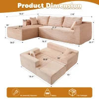 Compressed Sofa Minimalist Sectional with Comfy Chaise, Modular Oversized Sofa for Living Rooms, 110'' L x 70.5'' W x 23.5'' H, Beige(m-3)