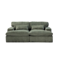 Deep Seat Sofa Double Chaise Lounge Chair with Corduroy Fabric, Compressed Sofa Sectional Loveseat for Apartments, 82.5'' L x 57'' W x 23.5'' H, Green