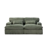 Deep Seat Sofa Double Chaise Lounge Chair with Corduroy Fabric, Compressed Sofa Sectional Loveseat for Apartments, 82.5'' L x 57'' W x 23.5'' H, Green(m-2)