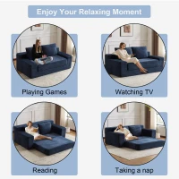 Modern Loveseat Sofa Bed with Reversible Cushion and Pillows, Corduroy Couch for Living Room, 71.5" L x 40.5" W x 25.5" H, Dark Blue(m-4)