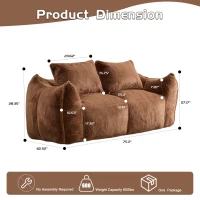 Bean Bag Sofa with High-Density Foam and Faux Fur Fabric, Compressed Sofa Oversized Fluffy Loveseat for Adults, 75" L x 42.5" W x 28.5" H, Brown(m-3)