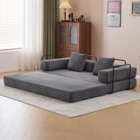 Apartment Sofa Convertible Floor Sofa Bed with Pillow Back Support and Armrest, Compressed Sofa Lounge Sleeper with Corduroy Fabric, 77'' L x 37.5'' W x 23.5'' H, Dark Grey(m-7)