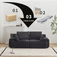 Compressed Sofa 2-Seater Modern Memory Foam Sofa with Pet-Friendly Corduroy Fabric, Two Seater Couch Sectional for Living Room, 84" L x 41" W x 28.5" H, Black(m-4)