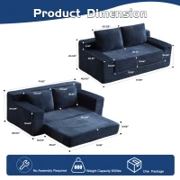 Modern Loveseat Sofa Bed with Reversible Cushion and Pillows, Corduroy Couch for Living Room, 71.5" L x 40.5" W x 25.5" H, Dark Blue(m-3)