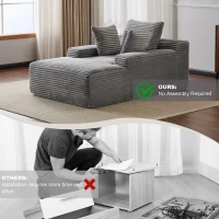 Compressed Sofa Oversized Chaise Lounge Chair with 3 Throw Pillows and Wide Armrest, Modular Sofas for Small Spaces Sleeper Sofa Daybed with Corduroy Fabric, 66'' L x 47'' W x 24'' H, Grey(m-7)