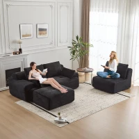 Compressed Sofa Modern Memory Foam Sectional, Pet-Friendly Corduroy Couch, Extra Deep Loveseat for Apartments, 120" L x 71" W x 28.5" H, Black(m-9)