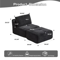 Compressed Sofa Modern Memory Foam with Movable Ottoman, Corduroy Fabric, Modular Sofas for Small Spaces Single Chaise Longue for Apartments, 71" L x 36" W x 28.5" H, Black(m-3)