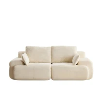 Compressed Sofa 2-Seater Large Sectional Couch with Pet-Friendly Corduroy Fabric, Two Seater Couch Memory Foam Sofa for Living Room, 84" L x 41" W x 28.5" H, Beige(m-2)