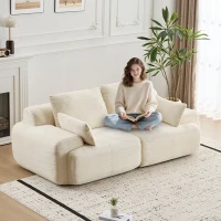 Compressed Sofa 2-Seater Large Sectional Couch with Pet-Friendly Corduroy Fabric, Two Seater Couch Memory Foam Sofa for Living Room, 84" L x 41" W x 28.5" H, Beige(m-8)