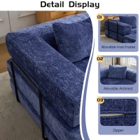 Convertible Sofa Bed Floor Sofa with Fixed-Shape Frame and Chenille Fabric, Compressed Sofa for Living Room, 79" L x 39.5" W x 25" H, Dark Blue(m-7)