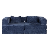 Convertible Sofa Bed Floor Sofa with Fixed-Shape Frame and Chenille Fabric, Compressed Sofa for Living Room, 79" L x 39.5" W x 25" H, Dark Blue