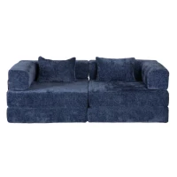 Convertible Sofa Bed Floor Sofa with Fixed-Shape Frame and Chenille Fabric, Compressed Sofa for Living Room, 79" L x 39.5" W x 25" H, Dark Blue(m-2)