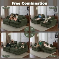 Deep Seat Sofa Double Chaise Lounge Chair with Corduroy Fabric, Compressed Sofa Sectional Loveseat for Apartments, 82.5'' L x 57'' W x 23.5'' H, Green(m-4)