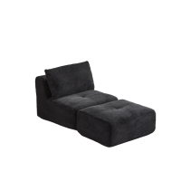 Compressed Sofa Modern Memory Foam with Movable Ottoman, Corduroy Fabric, Modular Sofas for Small Spaces Single Chaise Longue for Apartments, 71" L x 36" W x 28.5" H, Black