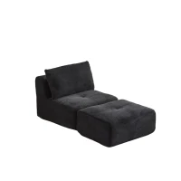 Compressed Sofa Modern Memory Foam with Movable Ottoman, Corduroy Fabric, Modular Sofas for Small Spaces Single Chaise Longue for Apartments, 71" L x 36" W x 28.5" H, Black(m-2)
