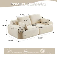 Compressed Sofa 2-Seater Large Sectional Couch with Pet-Friendly Corduroy Fabric, Two Seater Couch Memory Foam Sofa for Living Room, 84" L x 41" W x 28.5" H, Beige(m-3)