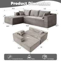 Compressed Sofa Minimalist Sectional with Comfy Chaise, Modular L Shape Sectional Couches for Living Rooms, 110'' L x 70.5'' W x 23.5'' H, Grey(m-3)