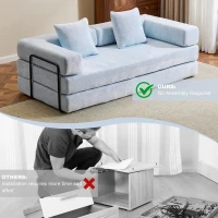 Foldable Sofa Bed Convertible Floor Sofa with Pillow Back Support and Armrest, Compressed Sofa Lounge Sleeper with Chenille Fabric, 77'' L x 37.5'' W x 23.5'' H, Light Blue(m-6)