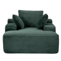 Compressed Sofa Oversized Chaise Lounge Chair with 3 Throw Pillows and Wide Armrest, Modular Sofas for Small Spaces Sleeper Sofa Daybed with Corduroy Fabric, 66'' L x 47'' W x 24'' H, Green(m-12)