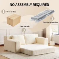 Convertible Sofa Bed Modern Loveseat with Reversible Cushion and Pillows, Compressed Sofa Corduroy Couch for Apartments, 71.5" L x 40.5" W x 25.5" H, White(m-6)