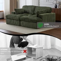 Deep Seat Sofa Double Chaise Lounge Chair with Corduroy Fabric, Compressed Sofa Sectional Loveseat for Apartments, 82.5'' L x 57'' W x 23.5'' H, Green(m-5)