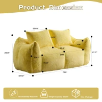 Bean Bag Sofa with High-Density Foam and Faux Fur Fabric, Compressed Sofa Oversized Fluffy Loveseat for Adults, 75" L x 42.5" W x 28.5" H, Yellow(m-3)