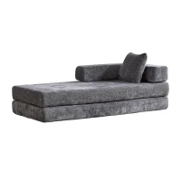 Foldable Sofa Bed Convertible Floor Sofa with Pillow Back Support and Armrest, Compressed Sofa Lounge Sleeper with Chenille Fabric, 77'' L x 37.5'' W x 23.5'' H, Dark Grey(m-11)