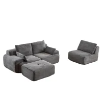 Compressed Sofa Modern Memory Foam Sectional, Pet-Friendly Corduroy Couch, Extra Deep Loveseat for Living Room, 120" L x 71" W x 28.5" H, Grey(m-11)