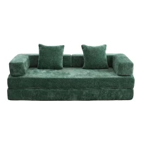 Foldable Sofa Bed Convertible Floor Sofa with Pillow Back Support and Armrest, Compressed Sofa Lounge Sleeper with Chenille Fabric, 77'' L x 37.5'' W x 23.5'' H, Dark Green(m-2)