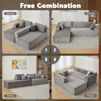 Compressed Sofa Minimalist Sectional with Comfy Chaise, Modular L Shape Sectional Couches for Living Rooms, 110'' L x 70.5'' W x 23.5'' H, Grey(m-4)