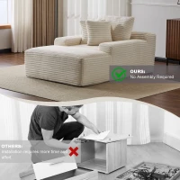 Compressed Sofa Oversized Chaise Lounge Chair with 3 Throw Pillows and Wide Armrest, Modular Sofas for Small Spaces Sleeper Sofa Daybed with Corduroy Fabric, 66'' L x 47'' W x 24'' H, White(m-7)