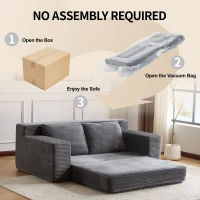 Convertible Sofa Bed Modern Loveseat with Reversible Cushion and Pillows, Compressed Sofa Corduroy Couch for Apartments, 71.5" L x 40.5" W x 25.5" H, Dark Grey(m-5)