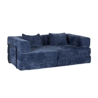 Convertible Sofa Bed Floor Sofa with Fixed-Shape Frame and Chenille Fabric, Compressed Sofa for Living Room, 79" L x 39.5" W x 25" H, Dark Blue(m-13)
