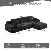 Compressed Sofa Modern Memory Foam Sectional, Pet-Friendly Corduroy Couch, Extra Deep Loveseat for Apartments, 120" L x 71" W x 28.5" H, Black(m-3)