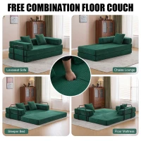 Apartment Sofa Convertible Floor Sofa Bed with Pillow Back Support and Armrest, Compressed Sofa Lounge Sleeper with Corduroy Fabric, 77'' L x 37.5'' W x 23.5'' H, Dark Green(m-4)