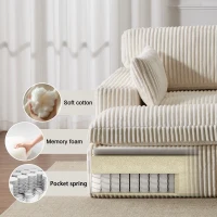 Deep Seat Sofa Double Chaise Lounge Chair with Corduroy Fabric, Compressed Sofa Sectional Loveseat for Apartments, 82.5'' L x 57'' W x 23.5'' H, White(m-6)