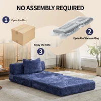 Compressed Sofa Convertible Floor Sofa Bed with Fixed-Shape Frame, Chenille Fabric, Modular Sofas for Small Spaces Single Chaise Longue for Apartments, 39.5" L x 39.5" W x 25" H, Dark Blue(m-7)